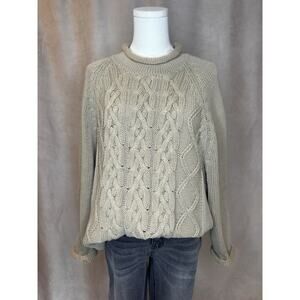 The Limited Ramie Cotton Cable Knit Tunic Sweater Oatmeal Chunky M Rolled Neck